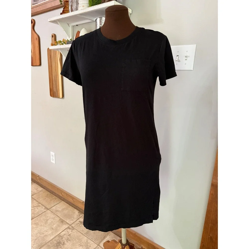 Pact Organic Cotton Black Short Sleeve Pocket T-Shirt Dress Small minimalist - Picture 1 of 7